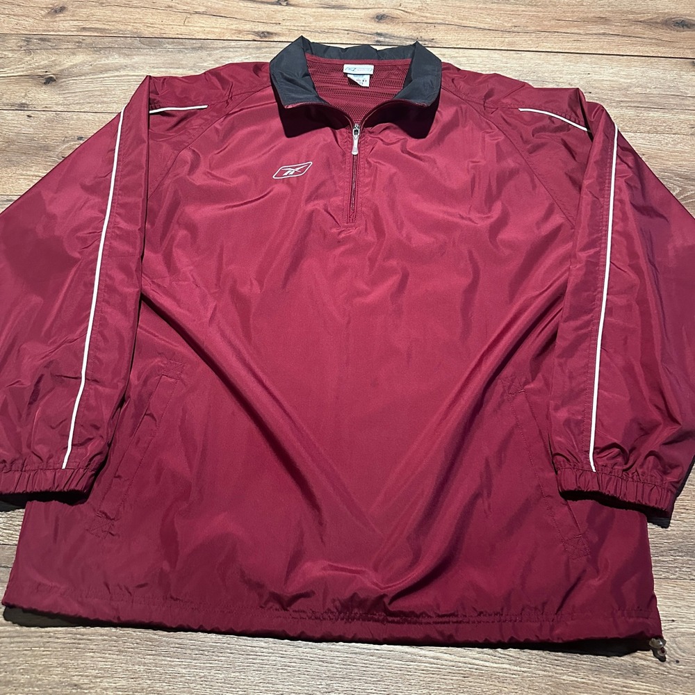 Vintage Reebok Burgundy Red Quarter Zip Windbreaker Jacket Mens XL - Picture 2 of 6